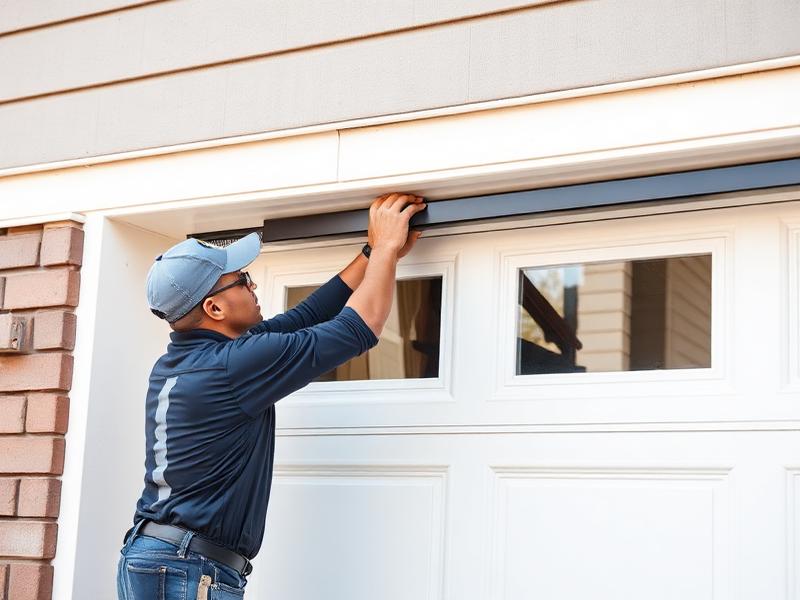Professional garage door technician installing a new door panel
